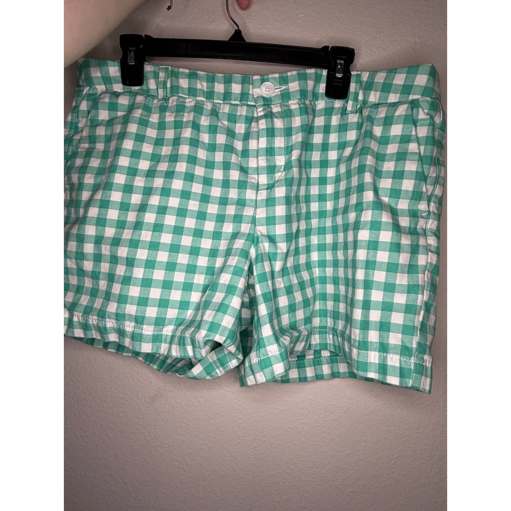 Merona Size 14 Green White Gingham Cotton Shorts Preppy Summer - Picture 2 of 6